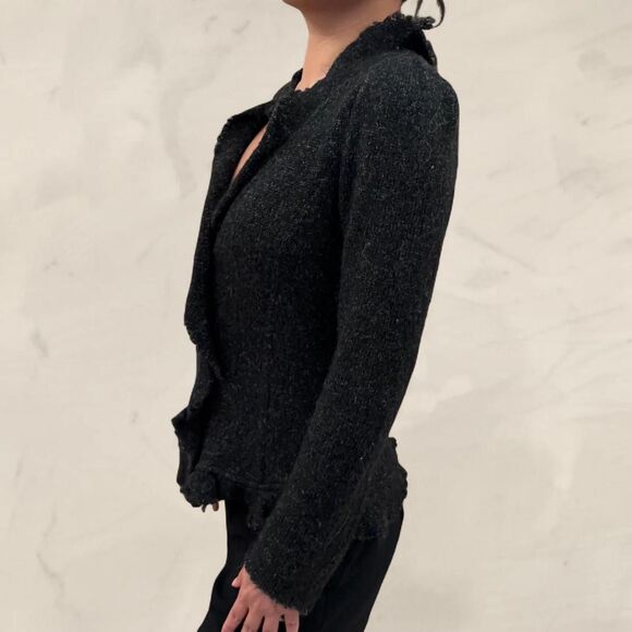 Vintage Black wool sweater with frilly ruffles and button closure boho - Picture 2 of 7